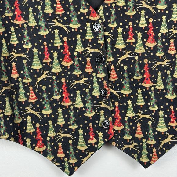 Vtg 111 Main Womens Christmas Tree Vest Large Reindeer Holiday Button Up Festive - Picture 3 of 7